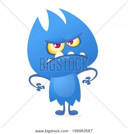 Funny cartoon fluffy blue monster alien creature character. Vector illustration for Halloween
