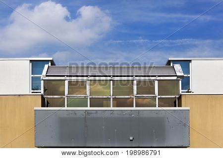 Building with balcony built in the seventies in Capelle aan den Ijssel in the Netherlands