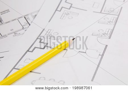 Architectural plan. Engineering house drawings pancil and blueprints.