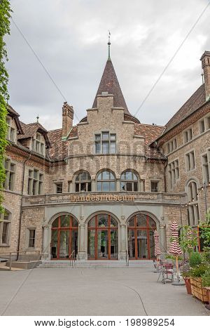 Zurich Switzerland - June 10 2017: State Museum Zurich entrance labeled with Landesmuseum