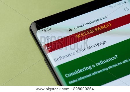 New York, Usa - April 22, 2019:wells Fargo Refinance Mortgage Interface On Smartphone Screen