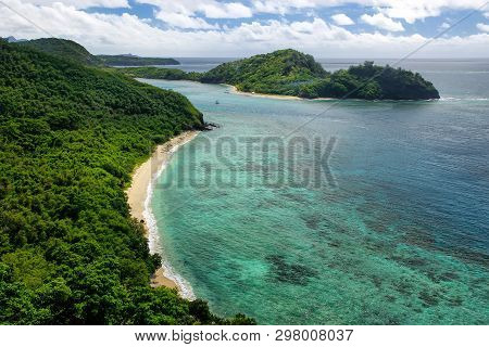 View Of Drawaqa Island Coastline And Nanuya Balavu Island, Yasawa Islands, Fiji. This Archipelago Co