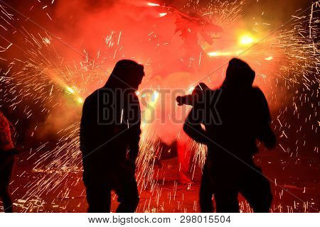 Fire; Correfocs  In St John Night At Catalonia