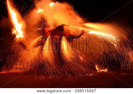 Fire; Correfocs  In St John Night At Catalonia