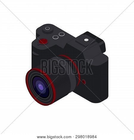 Isometric Photo Camera Vector Illustration. Isolated Digital Photo Camera 3d Icon On White Backgroun