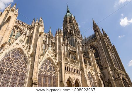 Bayeux, France - September 01, 2018: Architecture Details Of The Cathedral Notre-dame Of Bayeux . Ca