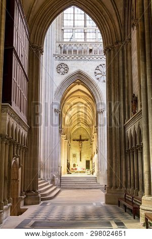Bayeux, France - September 01, 2018: An Interior View Of The Cathedral Notre-dame Of Bayeux. Calvado
