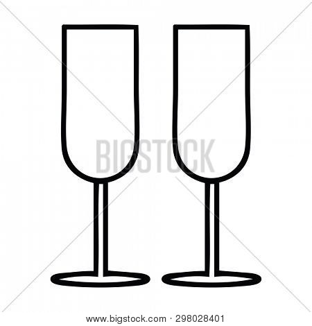 line drawing cartoon of a champagne flutes