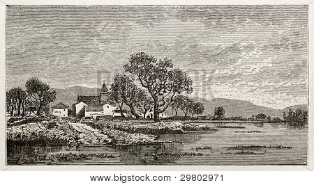 มุมมองเก่า Thomery ฝรั่งเศส สร้าง โดย Grenet เผยแพร่เมื่อเลองามทัวร์ ปารีส ค.ศ. 1867