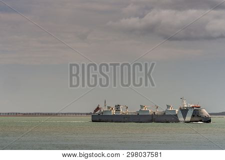 Darwin Australia - February 22, 2019: Modern, Gray And White Gudali Express, Lifestock Carrier Ship,