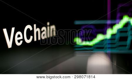 Vechain Cryptocurrency Token. Rise In Price And Growth Of Quotations, The Green Graph Up. The Behavi
