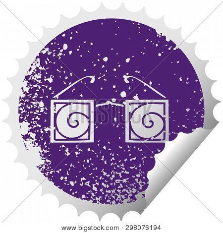distressed circular peeling sticker symbol of a hypno glasses