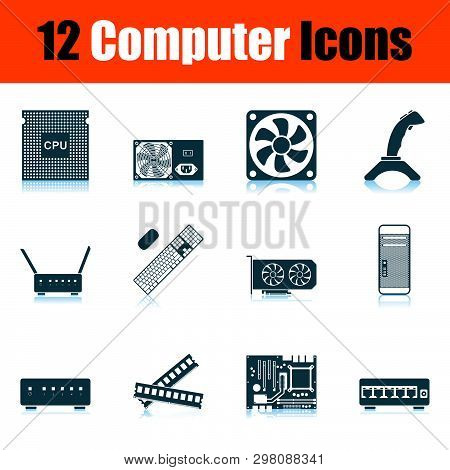 Computer Icon Set. Shadow Reflection Design. Vector Illustration.