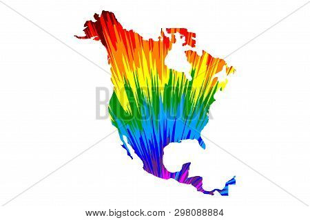 North America Continent - Map Is Designed Rainbow Abstract Colorful Pattern, North America Map Made 