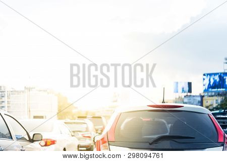 Cars On Busy Road In The City With Traffic Jam
