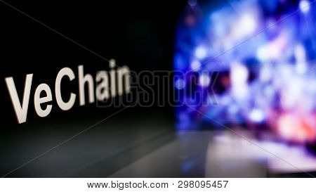 Vechain Cryptocurrency Token. The Behavior Of The Cryptocurrency Exchanges, Concept. Modern Financia