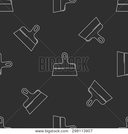 Putty Knife Isolated Seamless Pattern On Dark Gray Almost Black Background. Llustration On The Theme
