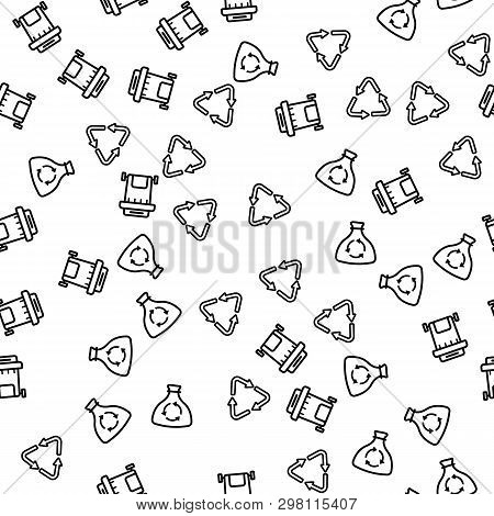 Waste Process Recycling Seamless Pattern Vector. Symbol Of Conversion, Bag With Trash And Dumpster C