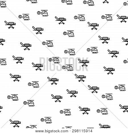 Ambulance Transportation Seamless Pattern Vector. Ambulance Helicopter And Stretcher Urgent Help Mon