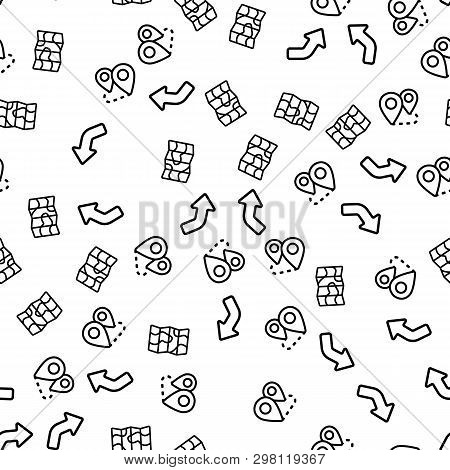 Gps Map Plan Navigation Seamless Pattern Vector. Roadmap Navigation Concept. Location Traveling Poin