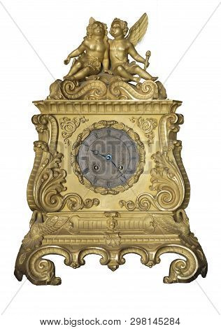 Golden Grandfather Clock With Angels On The Top