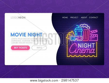 Online Cinema Landing Page. Mock Up Website. Movie Web Page. Web Banner Template. Vector Illustratio