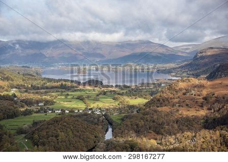 View Of Derwent Water From Castle Crag In The Lake District,cumbria,uk. Derwent Water Is One Of The 