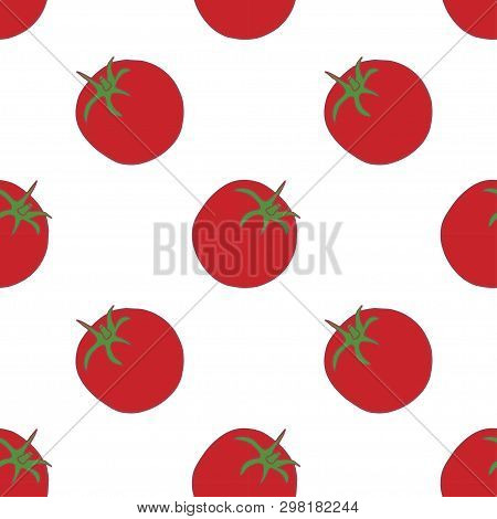 Tomato Seamless Pattern For Wallpaper Design. Fresh Ripe Color Food. Organic Healthy Vegetable.  Raw