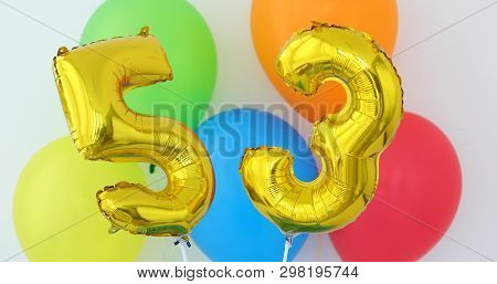 Gold Foil Number 53 Celebration Balloon On A Color Background