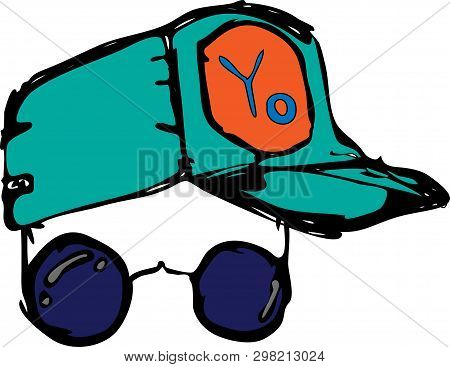Sunglasses And Cap. Pop Art. Summer Holiday. Vector Eps10 Illustration