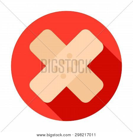 Sticking-plaster Circle Icon. Vector Illustration With Long Shadow. Medicine Item.