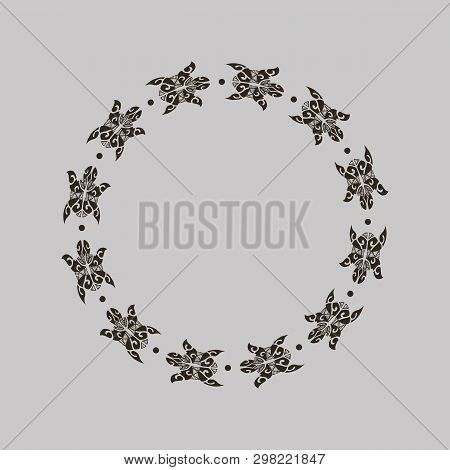 Vector Frame With Sea Turtle. Gray Turtle Silhouette