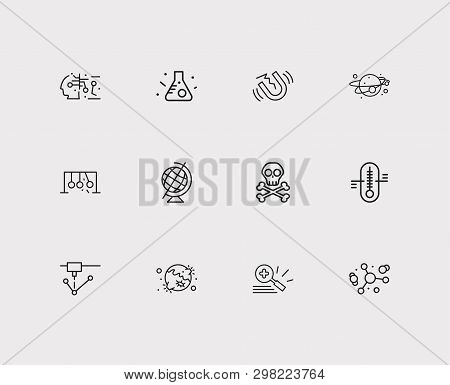 Science Icons Set. Gynaecology And Science Icons With Magnifying Glass, Laser Device And Atomic Phys