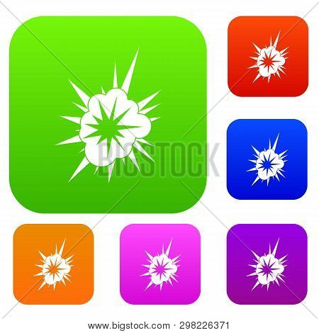 Nucleate Explosion Set Icon Color In Flat Style Isolated On White. Collection Sings Illustration