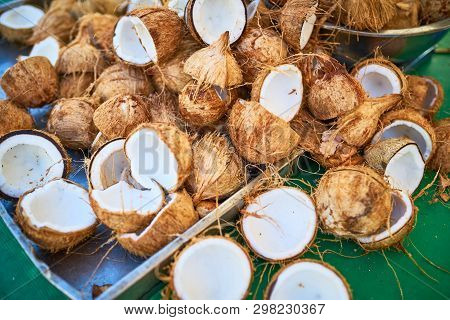 Beautiful Coconuts On Local Market Of Saint-pierre, Reunion Isla
