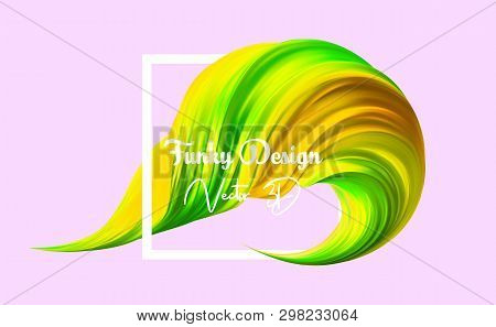 3d Yelloow Realistic Brush Stroke. Abstract Vector Digital Color Paint For Poster Background. Modern
