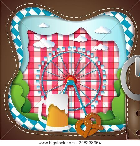 Illustration Celebratory Card, Beer,brezeln,erntendankfest,paper Style, Celebration Oktoberfest
