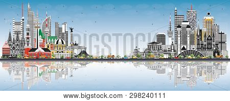 Welcome to Germany Skyline with Gray Buildings, Blue Sky and Reflections. Business Travel and Tourism Concept with Modern Architecture. Germany Cityscape with Landmarks. 