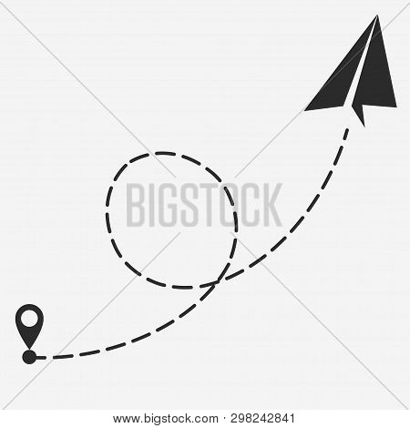 Plane With Path Of Movement, Airplane Route, Trajectory Dotted Line