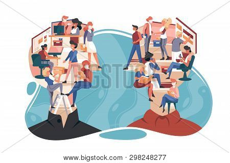 Flat Isolated Abstract People With Vanity About Woman, Man And Work In Head. Concept Person Characte