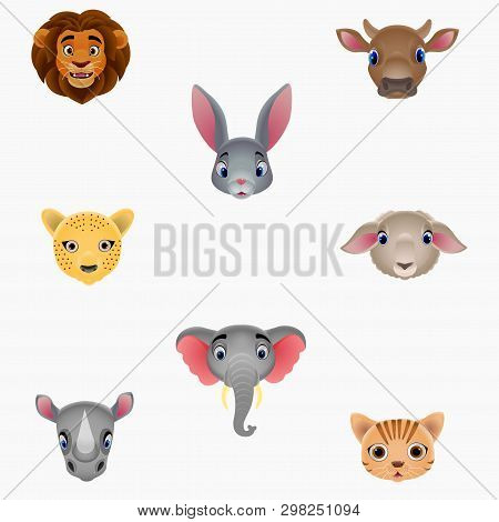 Illustration Set Of Cute Animal Heads On White Background