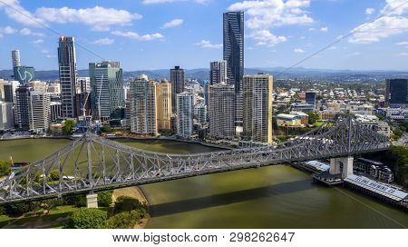 Brisbane, Australia - April 27 2019: Brisbane Cityscape Aerial With Story Bridge And Howard Smith Wh