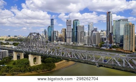 Brisbane, Australia - April 27 2019: Brisbane Cityscape Aerial With Story Bridge And Captain Burke P
