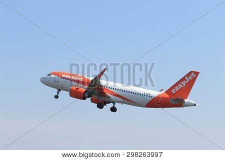 Amsterdam The Netherlands - April 22nd, 2019:g-uzhk Easyjet Airbus A320neo Takeoff From Polderbaan R