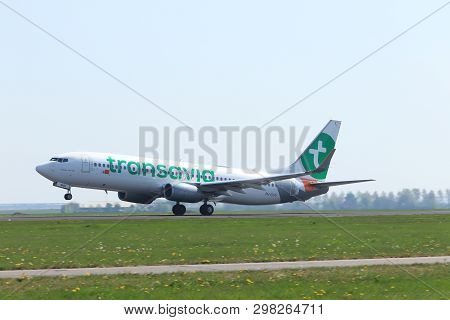 Amsterdam The Netherlands - April 22nd, 2019: Ph-guv Transavia Boeing 737 Takeoff From Polderbaan Ru