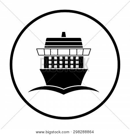 Cruise Liner Icon Front View. Thin Circle Stencil Design. Vector Illustration.
