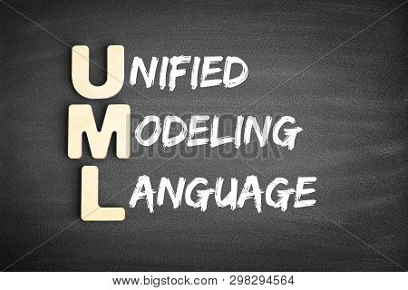 Wooden Alphabets Building The Word Uml - Unified Modeling Language Acronym On Blackboard