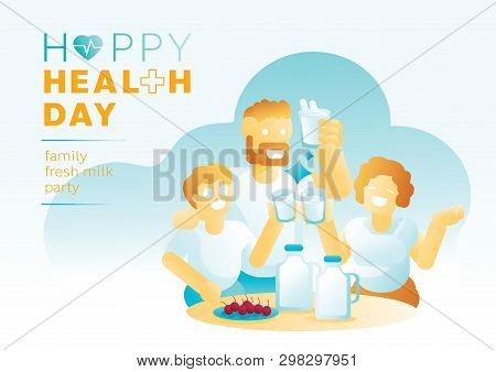 Family Fresh Milk Party In Health Day Vector Illustration Background