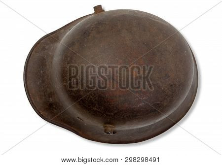 Top View Of German World War One (stahlhelm) Military Helmet On White Background