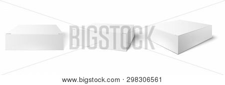 White Packaging Box. Blank Mockup, Package Cube Perspective View And Consumer Product Boxes Mockups 